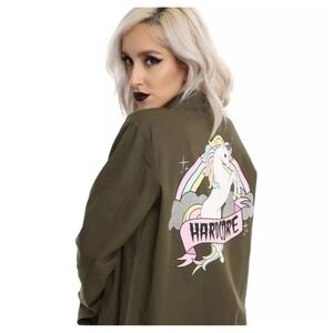 Hot Topic Hardcore Unicorn Womens Military Jacket Size L Cute Goth Mall Goth